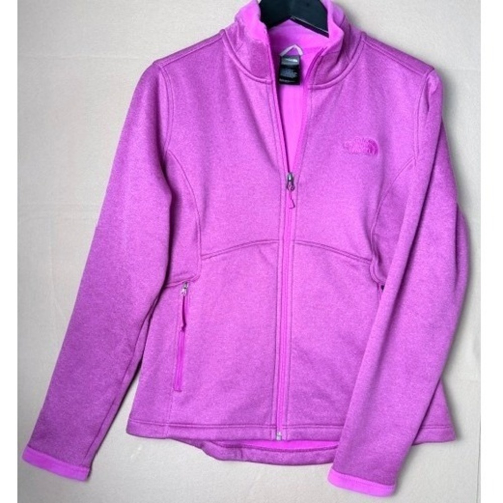 The North Face Womens Pink Full Zip Fleece Jacket Medium Stretch Zip Pockets